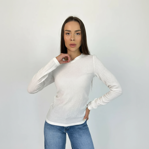 Лонгслів жіночий трикотаж жатка білий 03030 фото