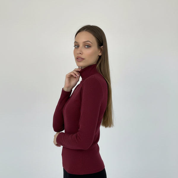 Гольф жіночий трикотаж рубчик з начісом бордовий 03700 фото