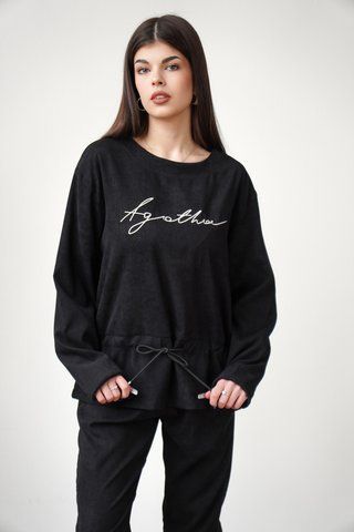 Костюм жіночий вельветовий на завязках чорний 01285 фото