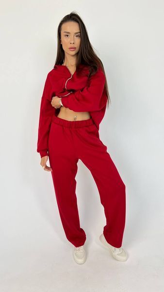 Костюм жіночий худі та штани трикотаж червоний 03109 фото