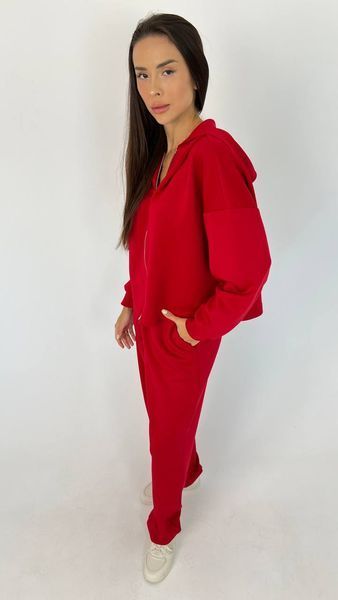Костюм жіночий худі та штани трикотаж червоний 03109 фото