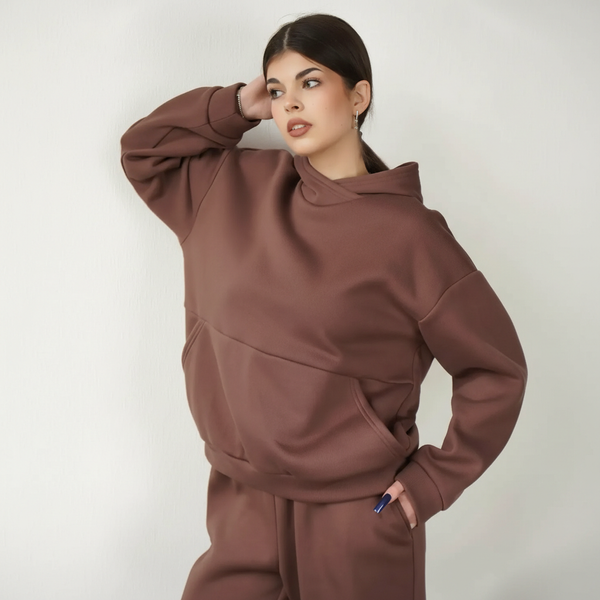 Костюм жіночий худі та штани трикотаж з начісом шоколад 01873 фото